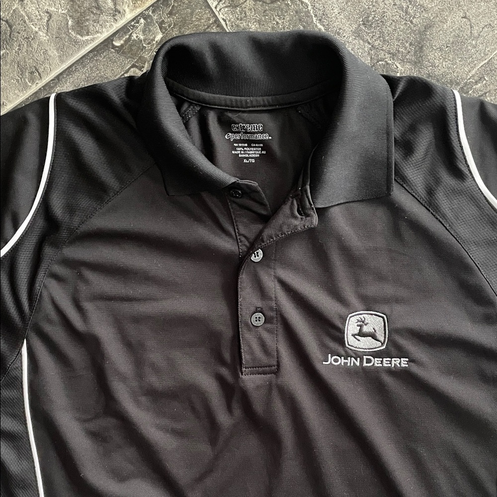 JOHN DEERE Men’s Black Golf Polo White Accents Embroidered Logo Farming Casual